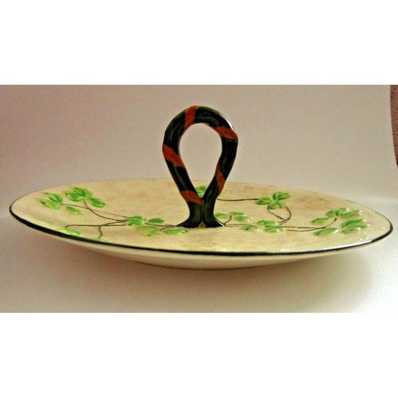 VTG Maruhon Ware SHAMROCK Clover CHINA Serving PLATE Handle Hand Painted Japan - Picture 4 of 8